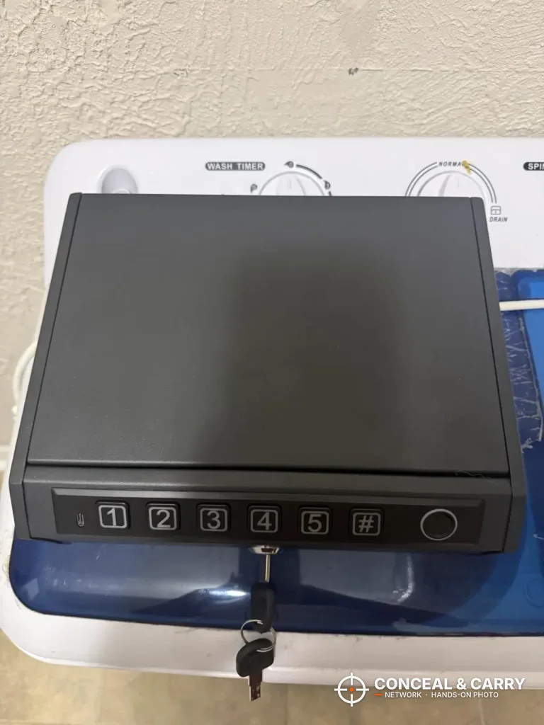 AIRMuch pistol safe with the backup key in the lock