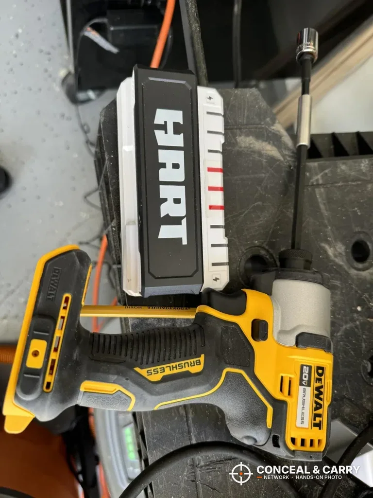 Cordless impact driver and battery for mounting the Barska rifle safe