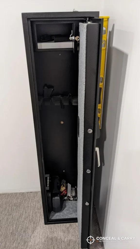 BBRKIN rifle safe with the door swung wide open