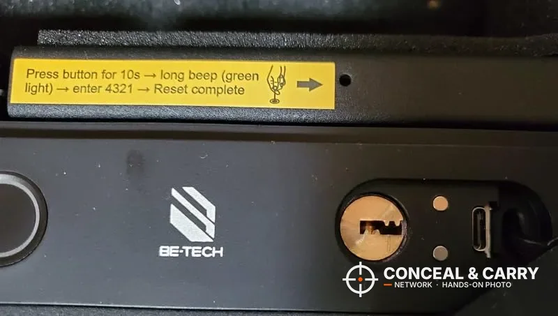 BE-TECH lock box key lock and USB port beside the logo