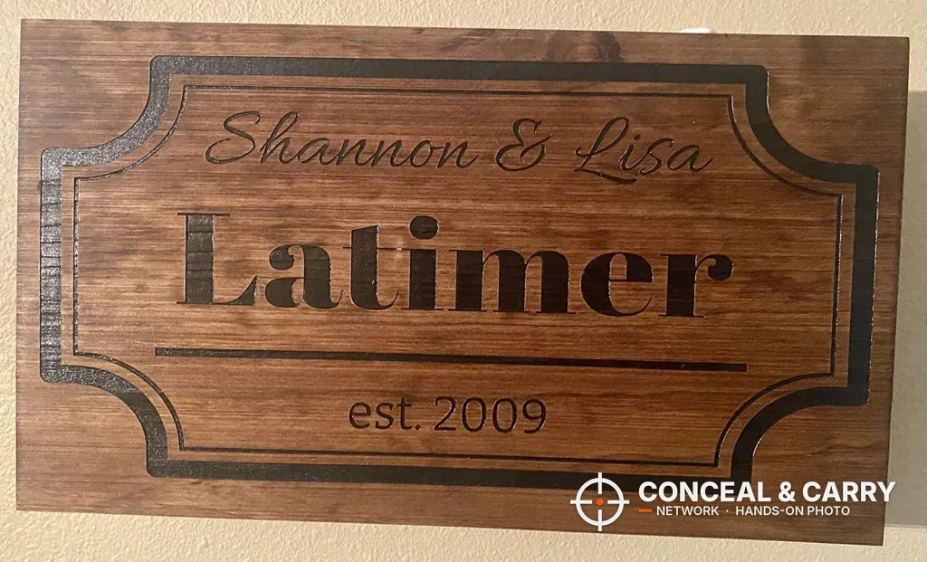 Bellewood hidden gun safe sign with the Latimer family name and est. 2009