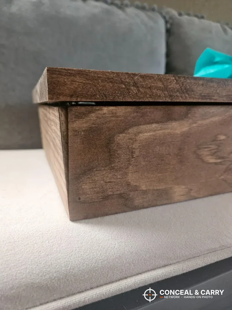Corner of the Bellewood hidden gun safe sign seen from the side