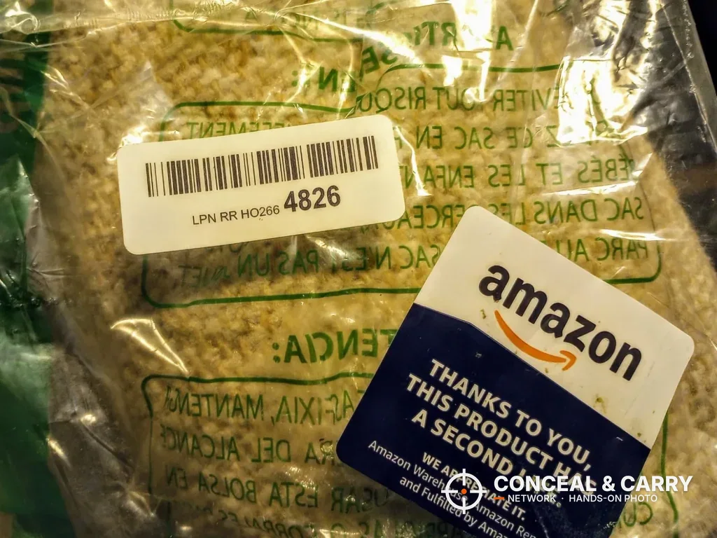 Dalmbox lock box arriving in a resale bag with an Amazon Warehouse sticker