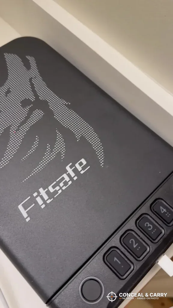 Fitsafe biometric safe sitting in a drawer