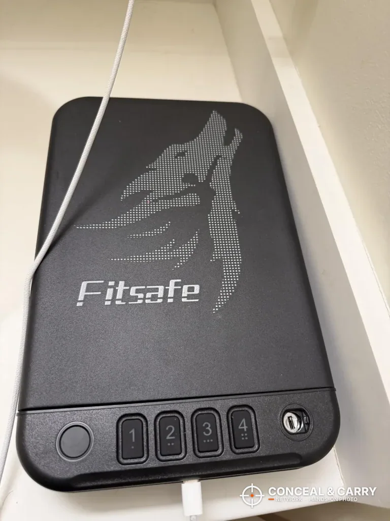 Fitsafe safe in a drawer with a USB cable plugged in