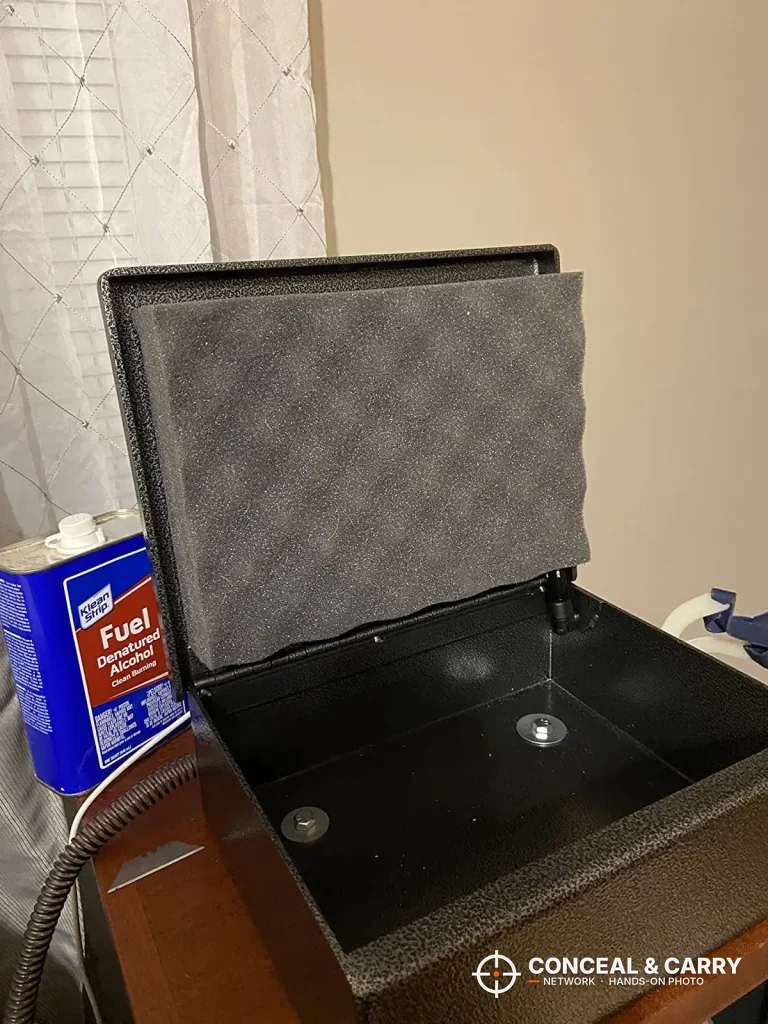 Fort Knox PB1 open and empty with egg-crate foam in the lid