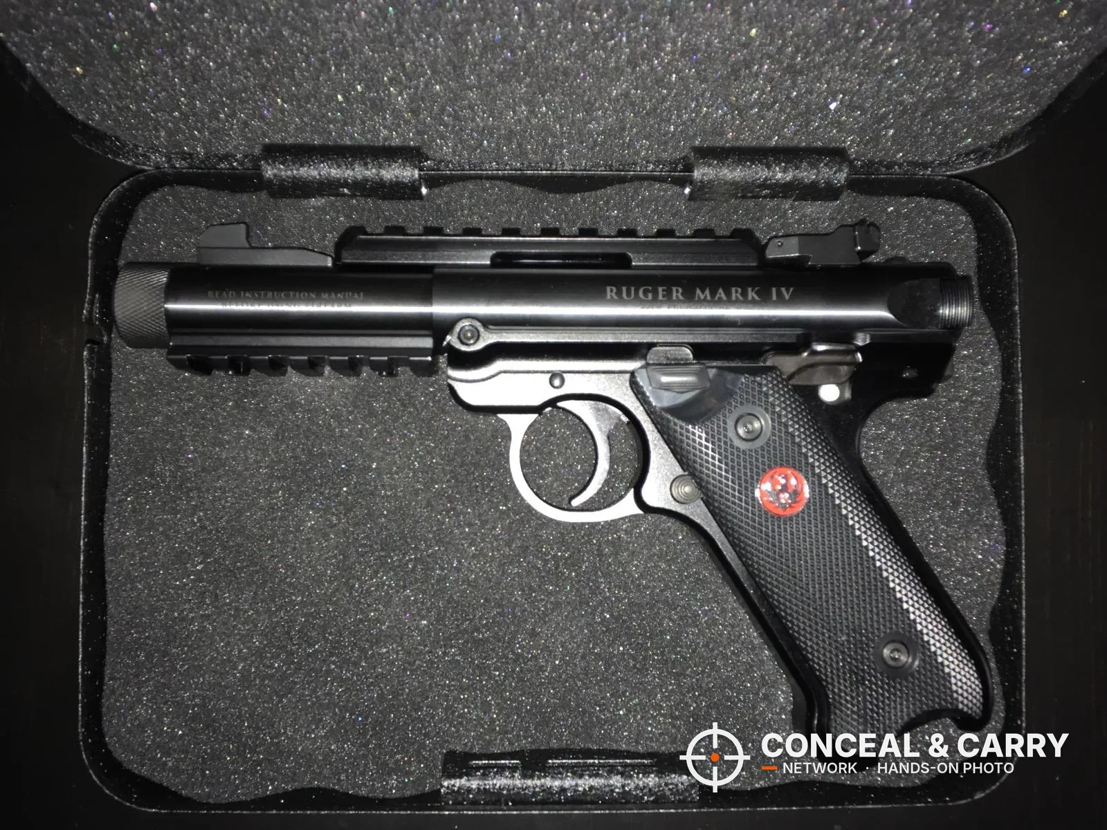Ruger Mark IV pistol lying in the open FSDC MLC5200 steel lock box
