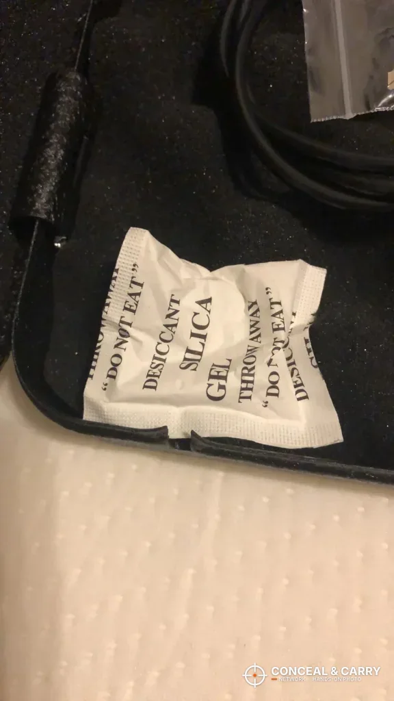 Silica gel desiccant packet inside the FSDC steel lock box