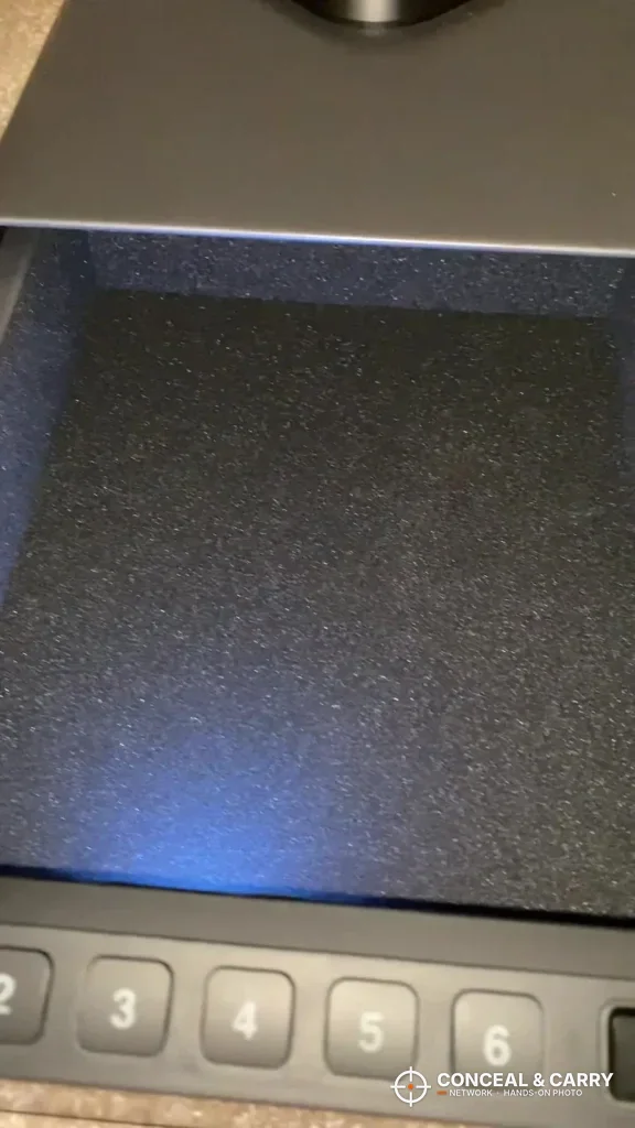 Open FTOP drawer with a lined floor lit blue