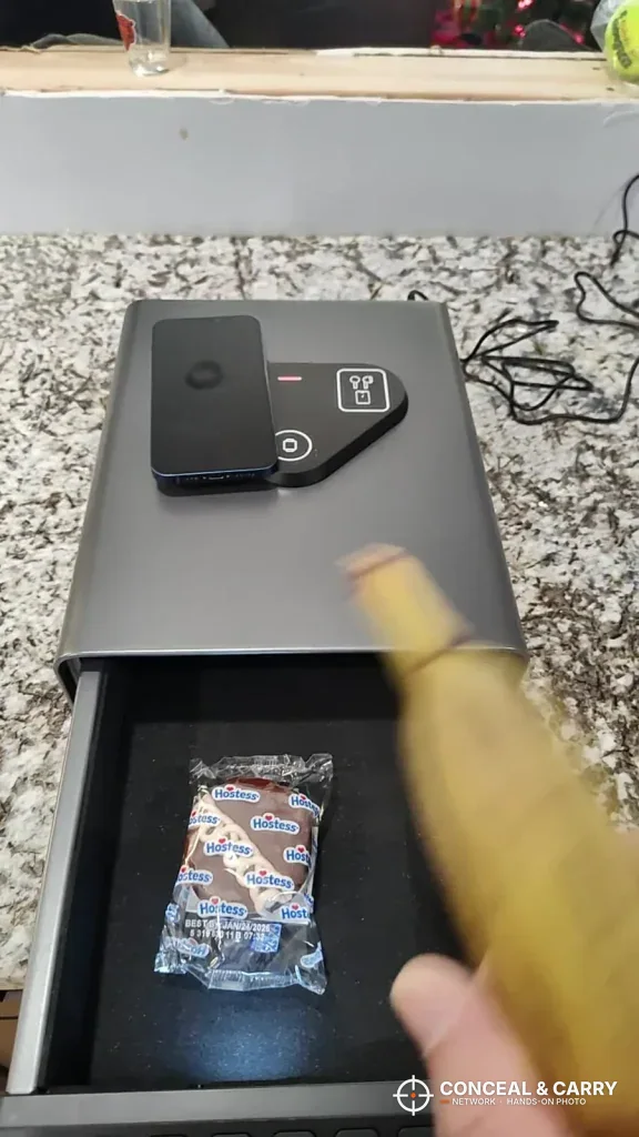 FTOP drawer pulled open on a counter with a small bag of parts inside