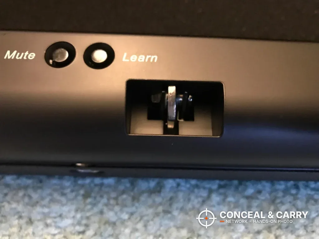 Mute and Learn buttons above the latch inside the GunVault MV500