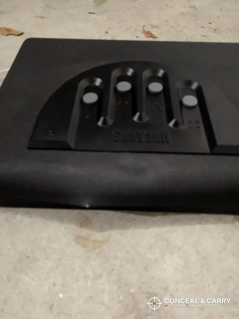 GunVault MV500 seen from a low angle to show how thin it is