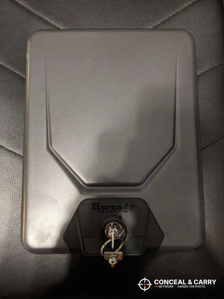 Hornady Lockbox closed with the key in the barrel lock