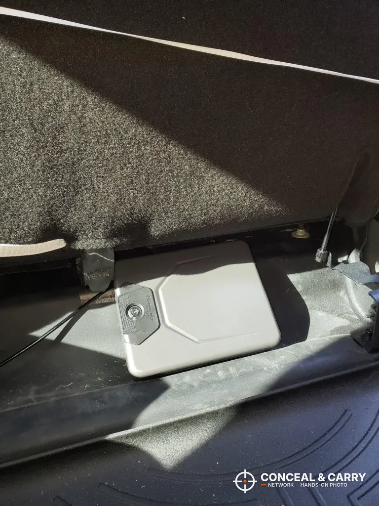 Hornady Lockbox tucked into a tight spot in a vehicle