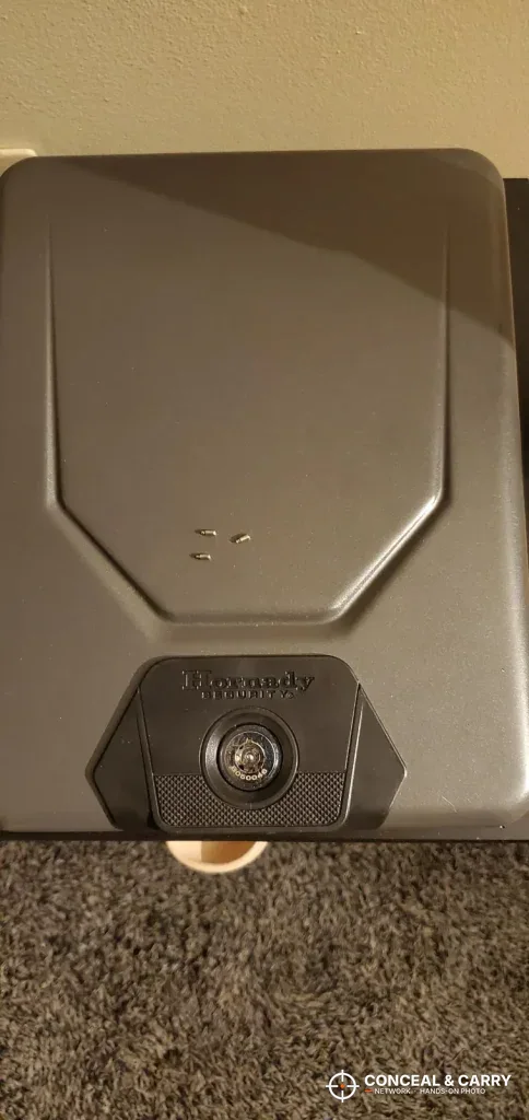 Hornady Lockbox closed, showing the lid and key lock