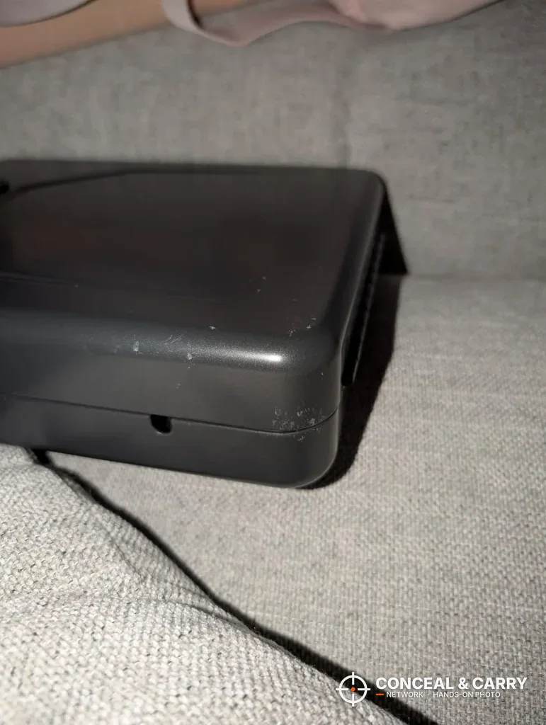 Side of the closed Hornady Lockbox with the cable alongside