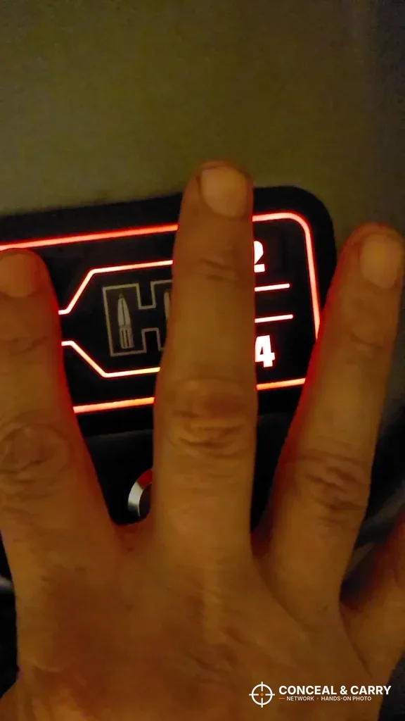 Hand over the lit red panel on the Hornady RAPiD Safe RFID