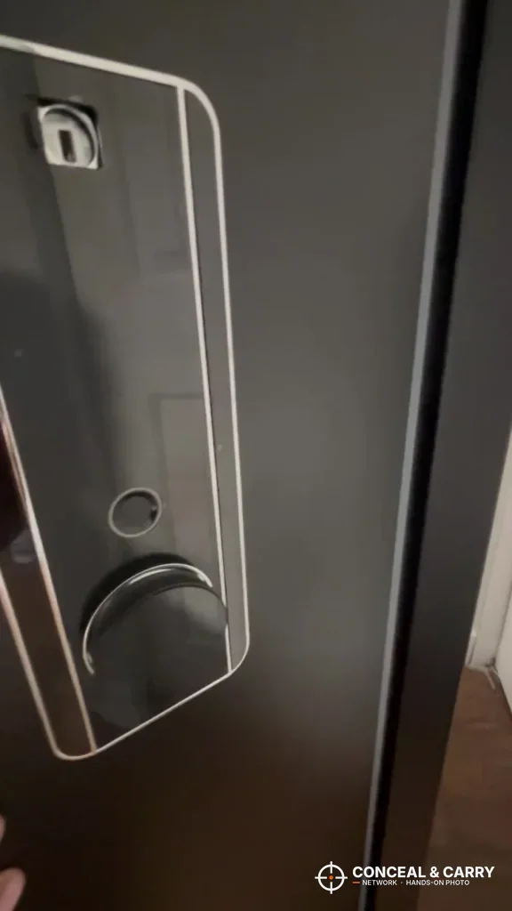 Close-up of the lock panel on the KAER 13-16 gun safe