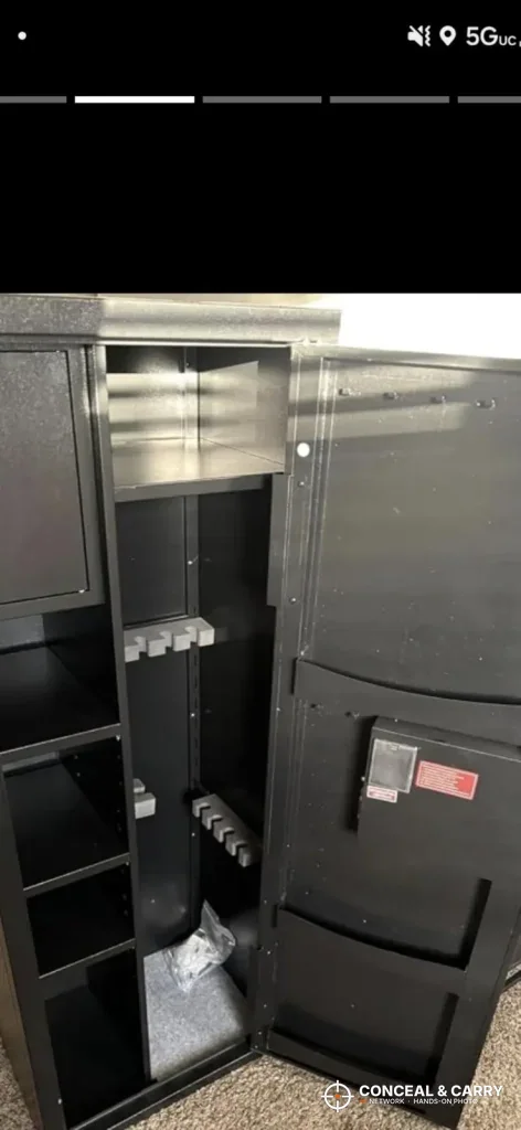 KAER 3-5 gun fingerprint safe standing open with barrel holders inside