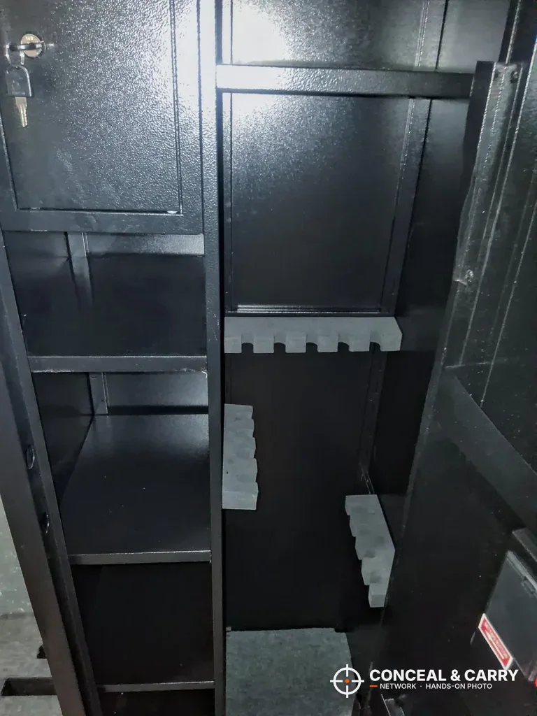 Empty KAER 8-12 rack section beside the column of side shelves