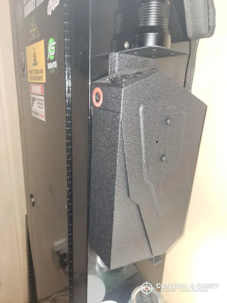 KornerBatl safe mounted closed on the side of a tall cabinet