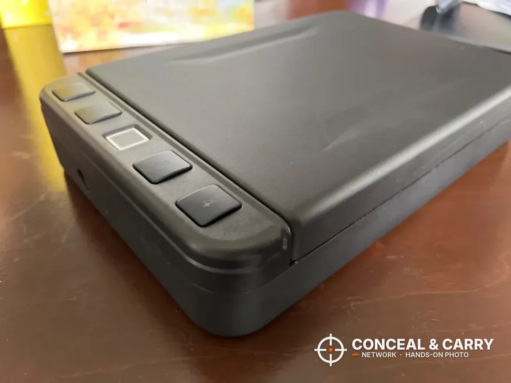 Langger lock box closed, angled view of the powder-coated lid
