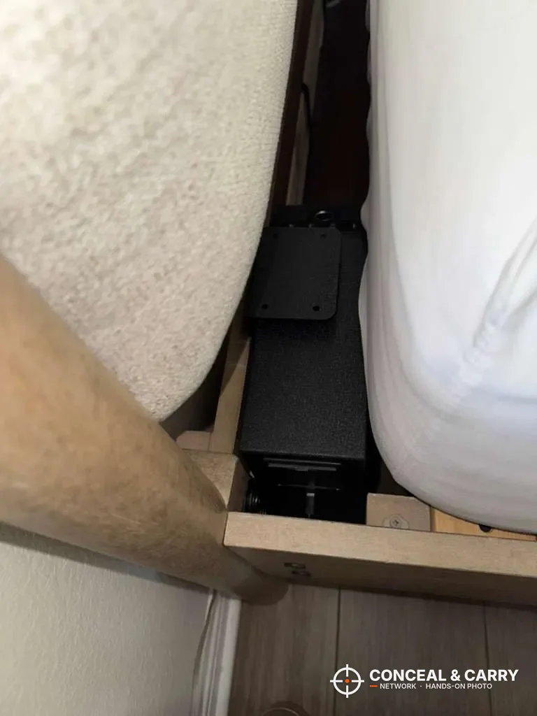 Langger slider safe tucked down beside a mattress