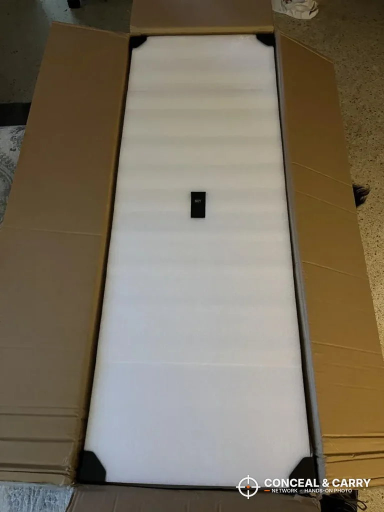White foam layer over the Langger compact safe in the open carton