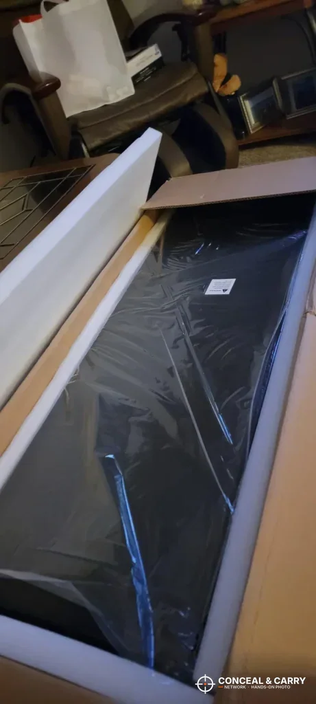 Langger under-bed gun safe wrapped in plastic in its carton