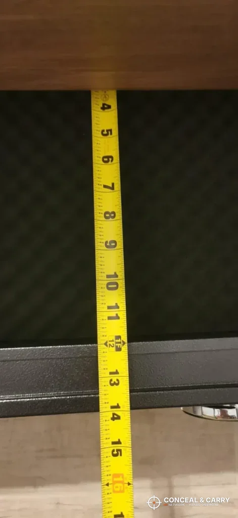 Tape measure across the depth of the Langger under-bed safe drawer