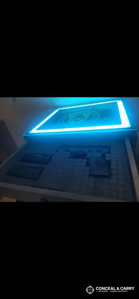 Looking down into the Lvifur hidden compartment under the blue LED frame
