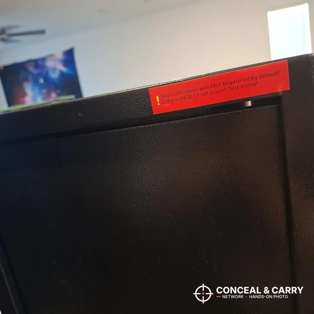 Top of the Marcree 8-10 door with a red warning label