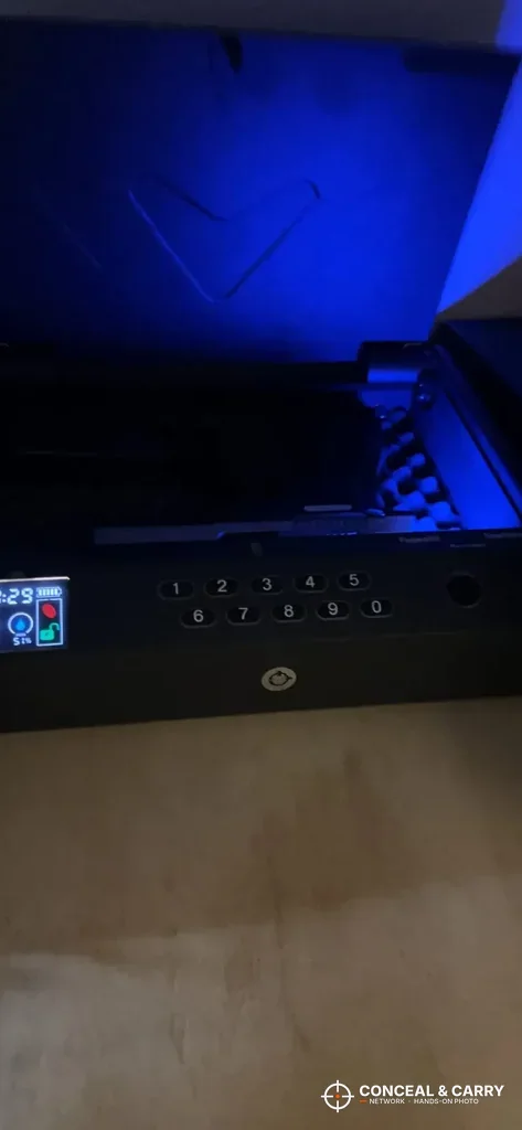 MOLICAR bedside safe open in the dark with the interior light on