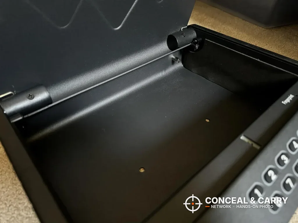 MOLICAR bedside safe interior with the foam out, showing the bare floor