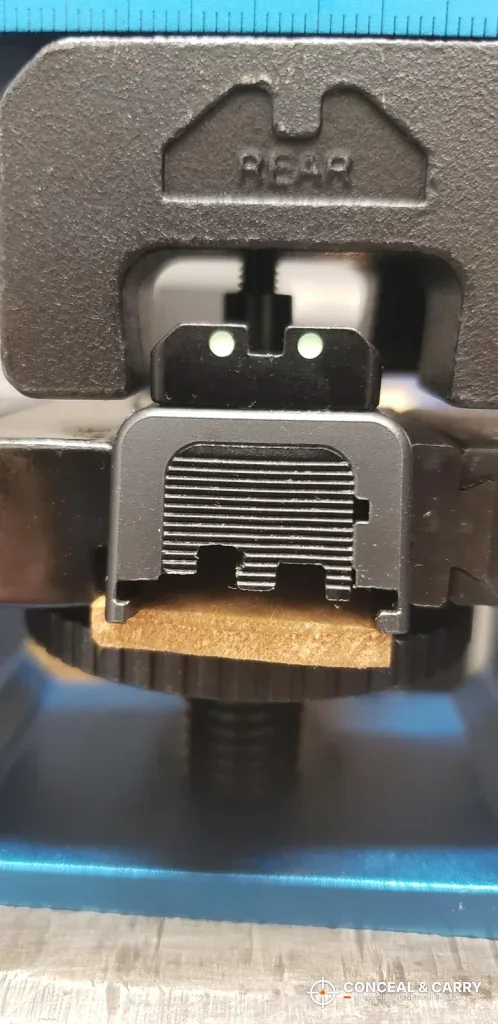 NcSTAR VISM push block marked REAR lined up on a rear sight