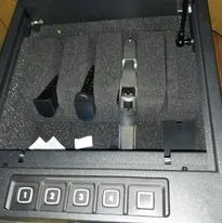 RPNB 4-pistol safe foam rack partly loaded with the lid strut on the right