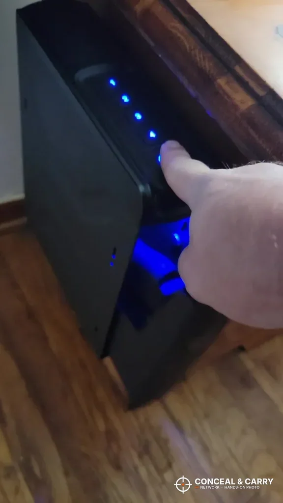 RPNB bedside safe drawer slid out and lit blue after a finger touches the reader