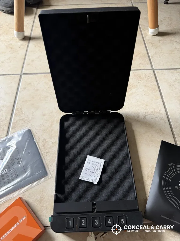 RPNB portable car gun safe open with foam in the lid and the floor