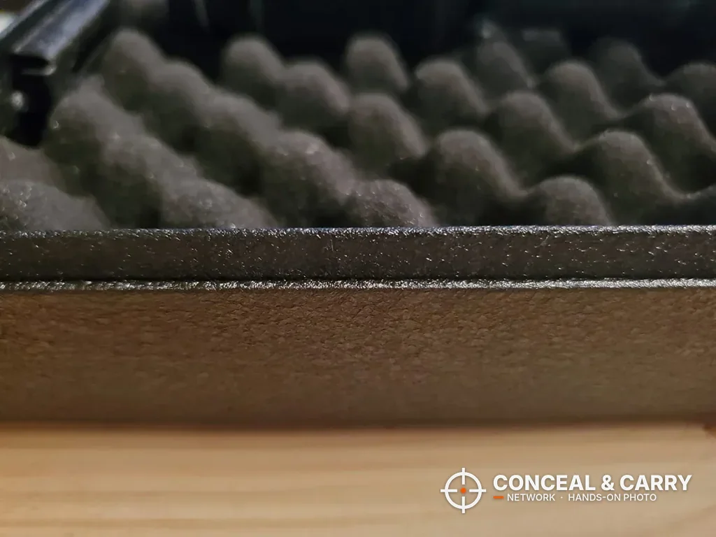 Close-up of the egg-crate foam against the wall of the RPNB car gun safe
