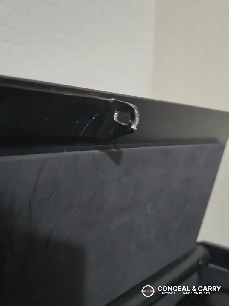 Close-up of the SentrySafe QAP2BLX lid corner and lid lining