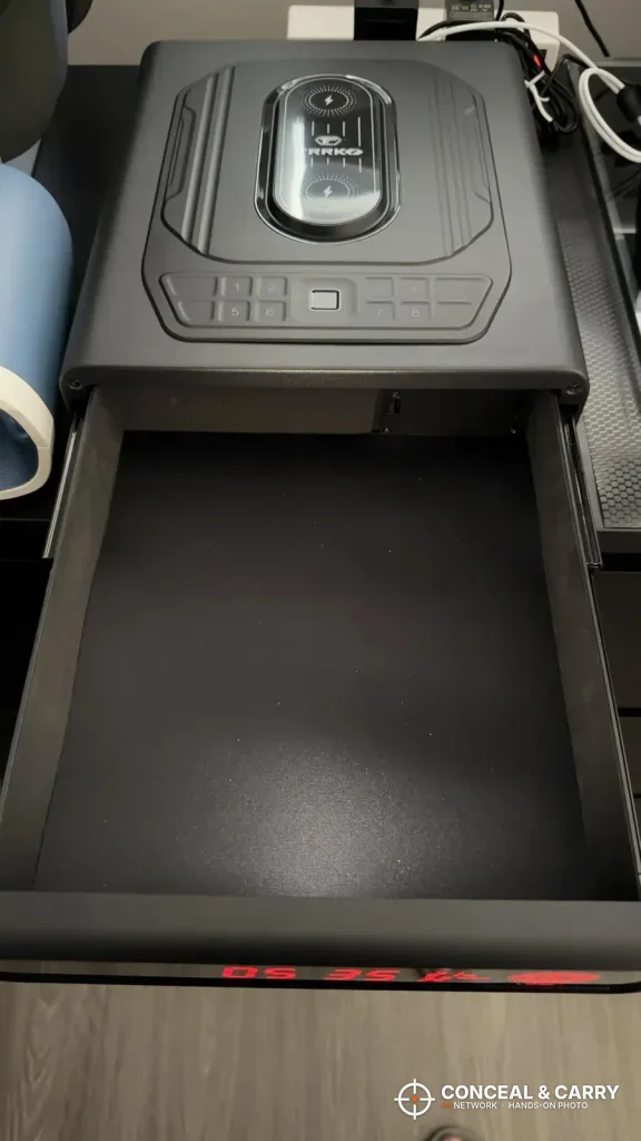 Empty TRRKO safe drawer pulled all the way out