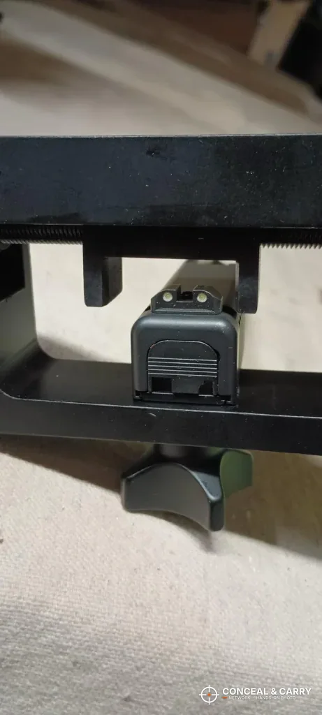 View through the TRUGLO sight tool window with the clamp knob underneath