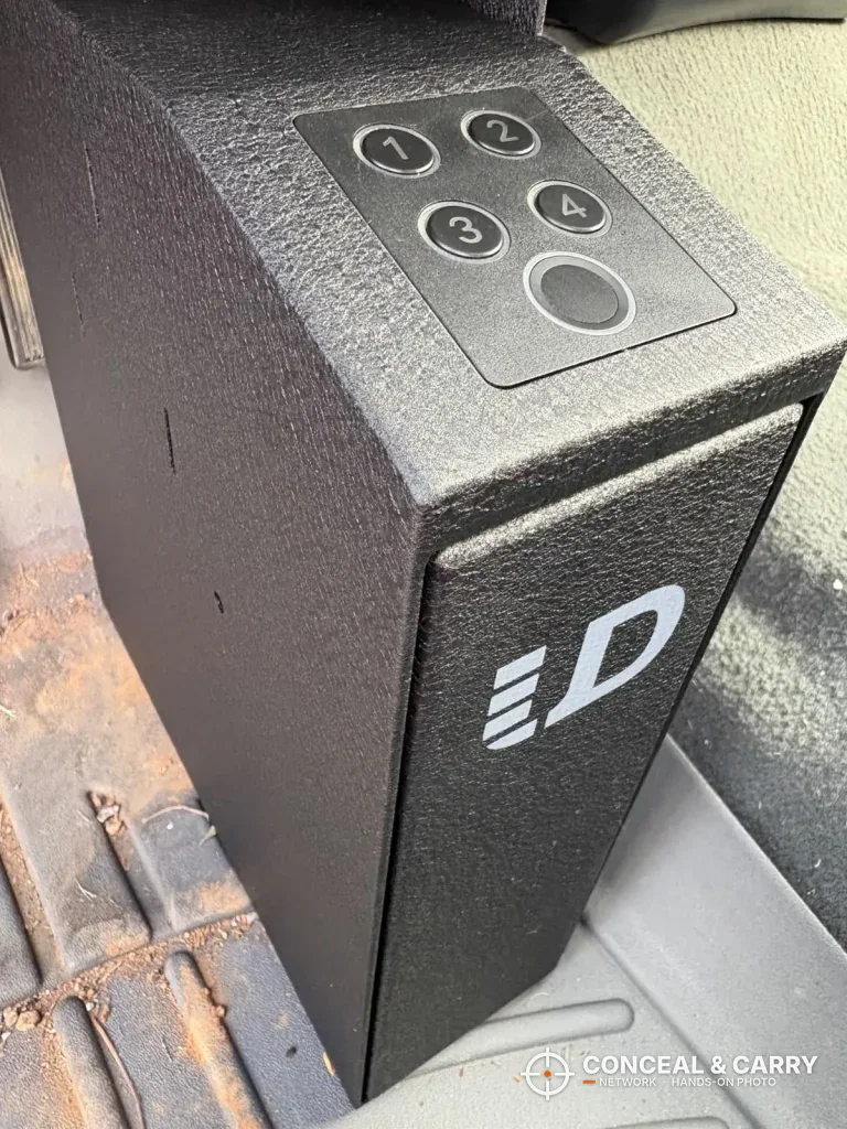 Urban Deco safe top panel with four numbered buttons and the fingerprint reader