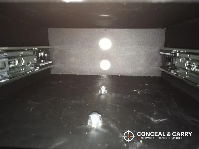 Inside the empty V-Line Slide-Away sleeve showing the slide rails on both sides
