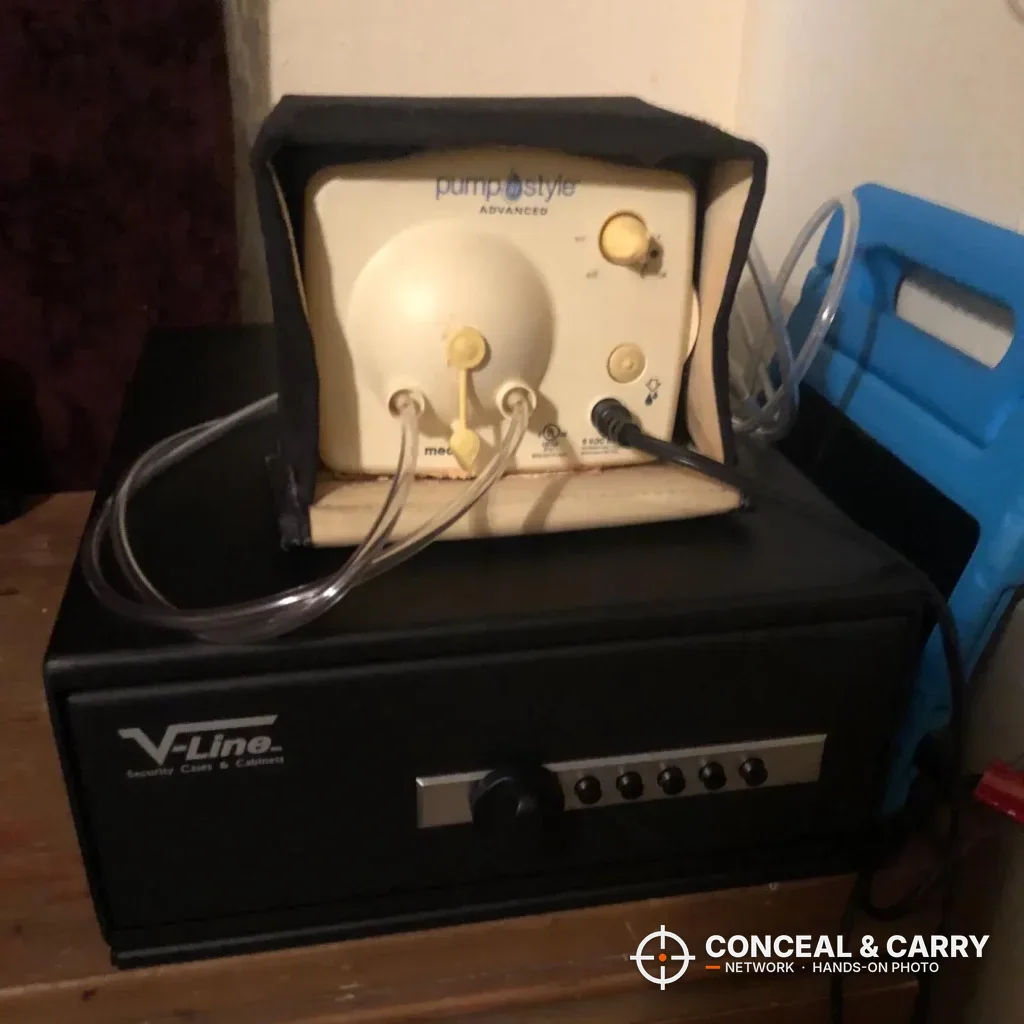 V-Line Slide-Away on a bedside table with a small appliance on top