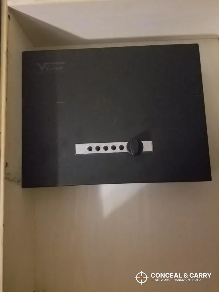 V-Line Top Draw upright against a wall with the lock facing out