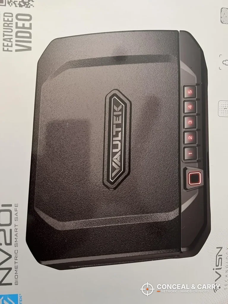 Vaultek 20 Series retail box with the safe pictured on the front