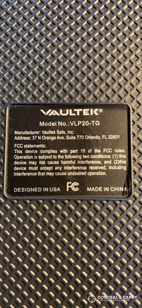 Vaultek LifePod 20 label showing the model number