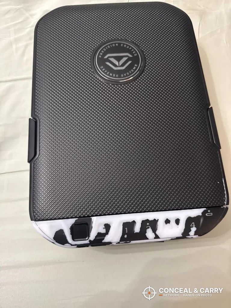 Closed Vaultek LifePod 20 Biometric lid with the Vaultek logo