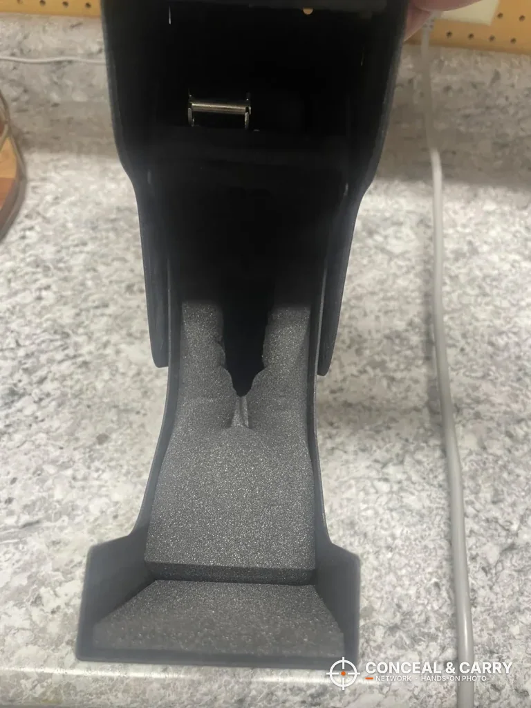 Gray foam cradle inside the open VERPROOF gun safe drawer